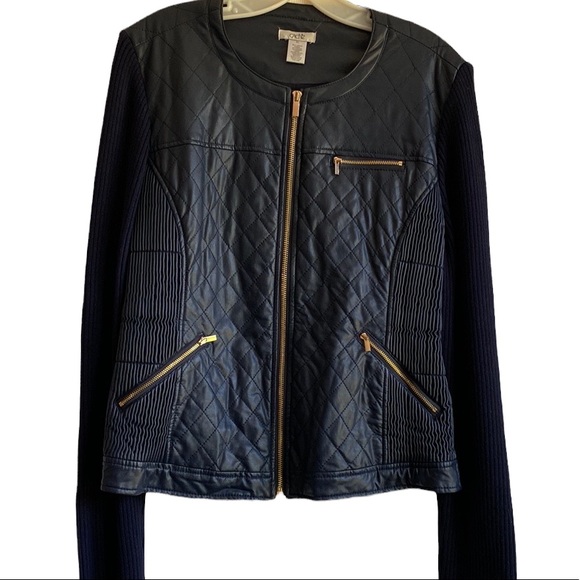 Cache faux leather front Moto jacket with gold colored zippers. Size XL - Picture 12 of 15